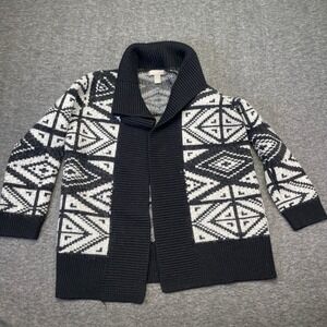 Banana Republic Cardigan Sweater Womens Medium Black White Geometric Merino Wool
